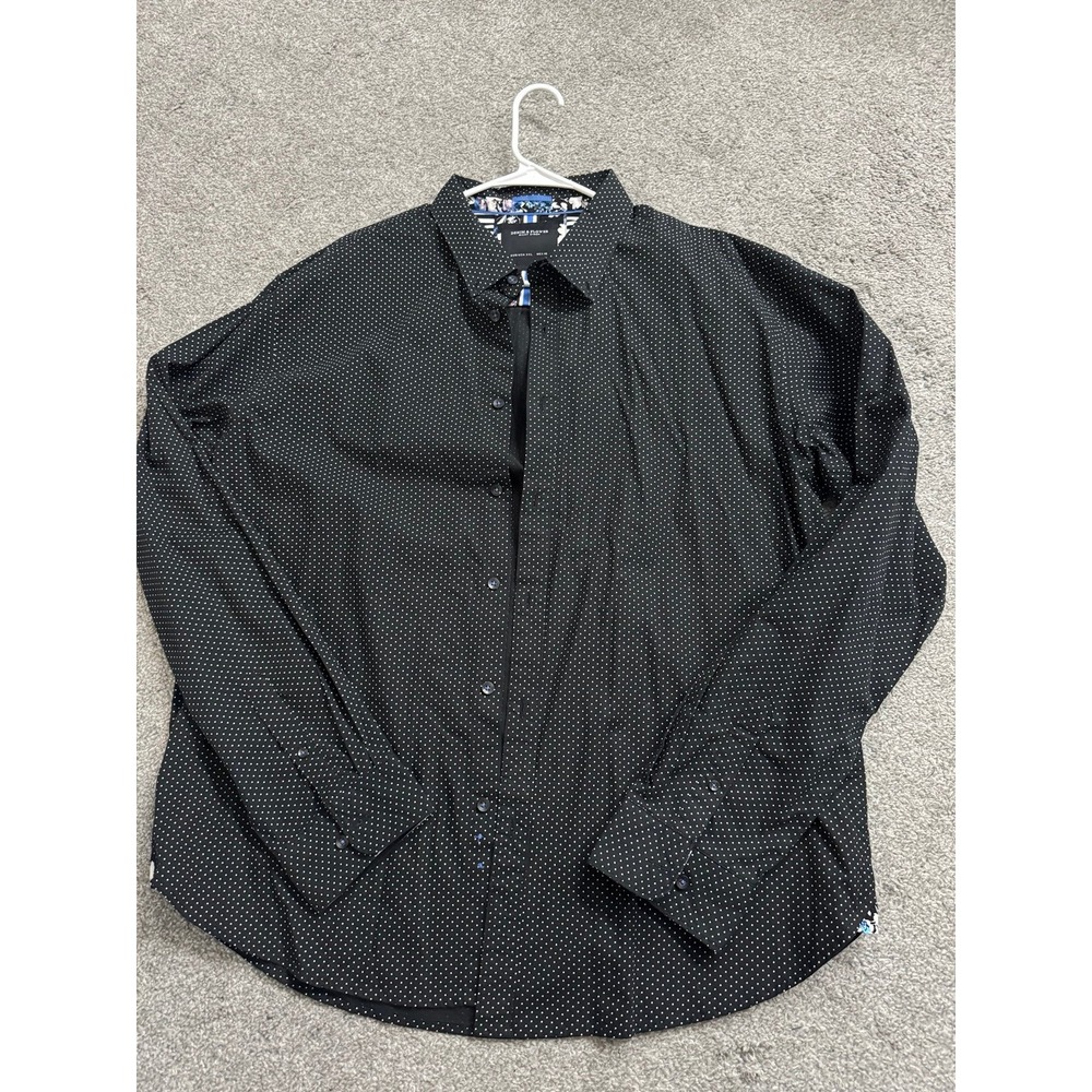 Denim & Flower Ricky Singh Men XXL Black Polka Dot Long Sleeve Button Up Shirt
